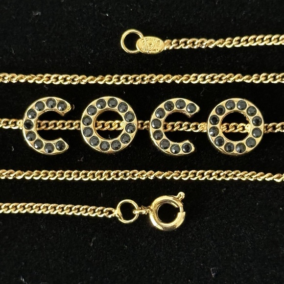 Chanel 01A COCO Gold Coloured Chain Necklace with Black Rhinestones - Picture 1 of 13